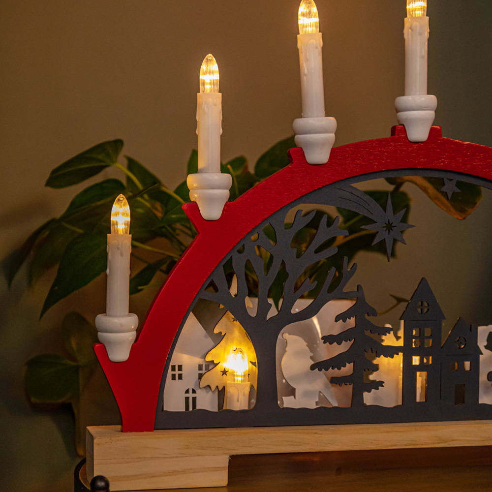 Samuel Alexander Light Up Red Wooden Christmas Candle Bridge Image 3