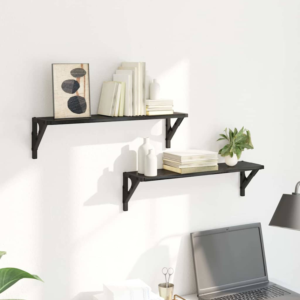 vidaXL 60 x 15cm Black Oak Wall Shelf Set of 2 Image 2