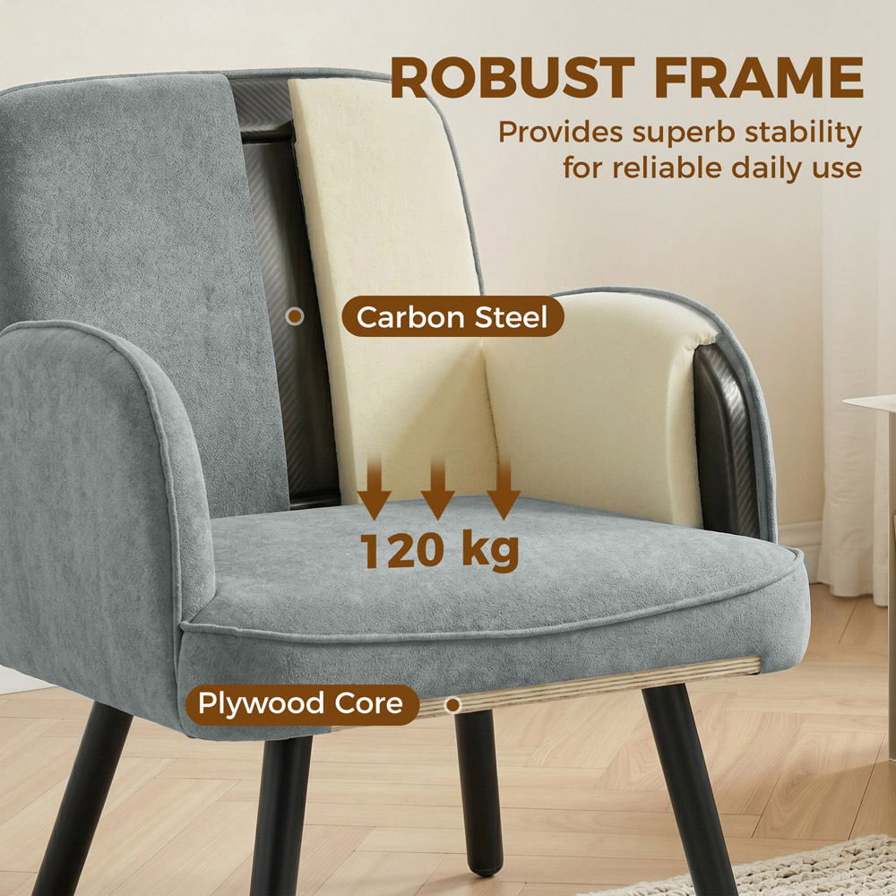 HOMCOM Grey Velvet Upholstered Spring Cushion Lounge Chair Image 6