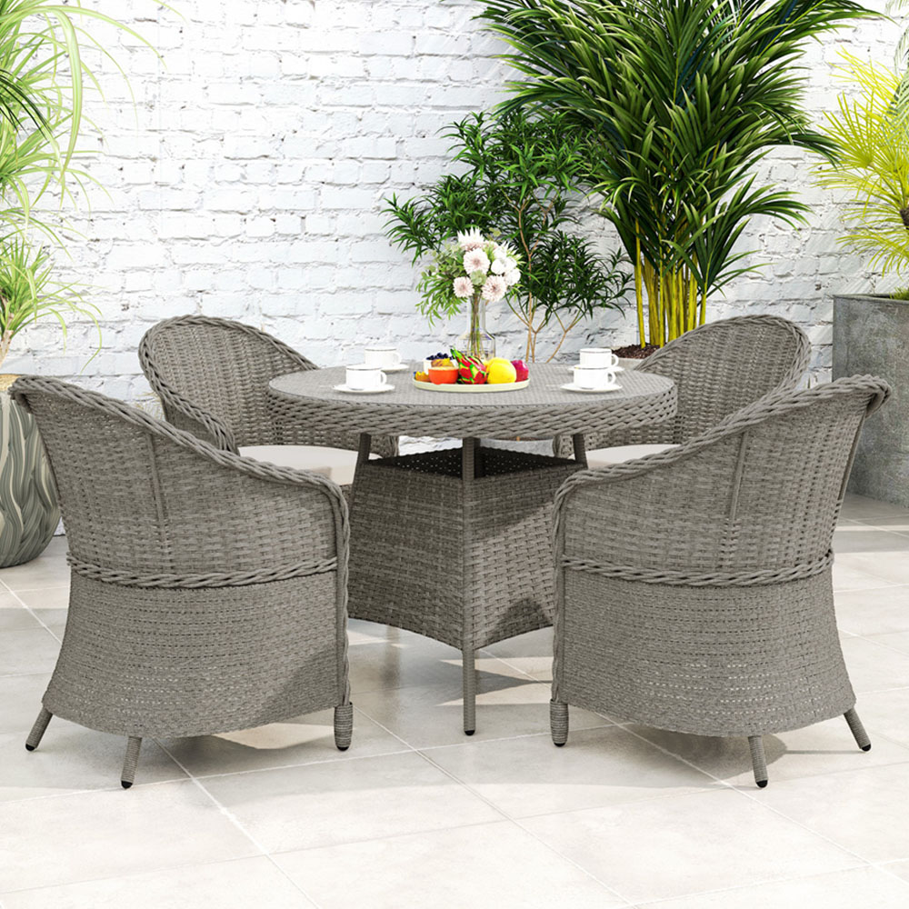 Outsunny 4 Seater Grey Rattan Garden Dining Set with Cushions and Umbrella Hole Image 1