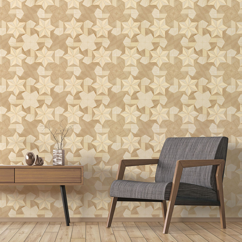 Galerie Organic Textures Stars On Wooden Tiles Gold Ochre Wallpaper Image 2