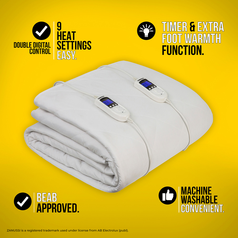 Zanussi King Size Washable Electric Heated Mattress Protector with Fitted Skirt and Controller Image 6