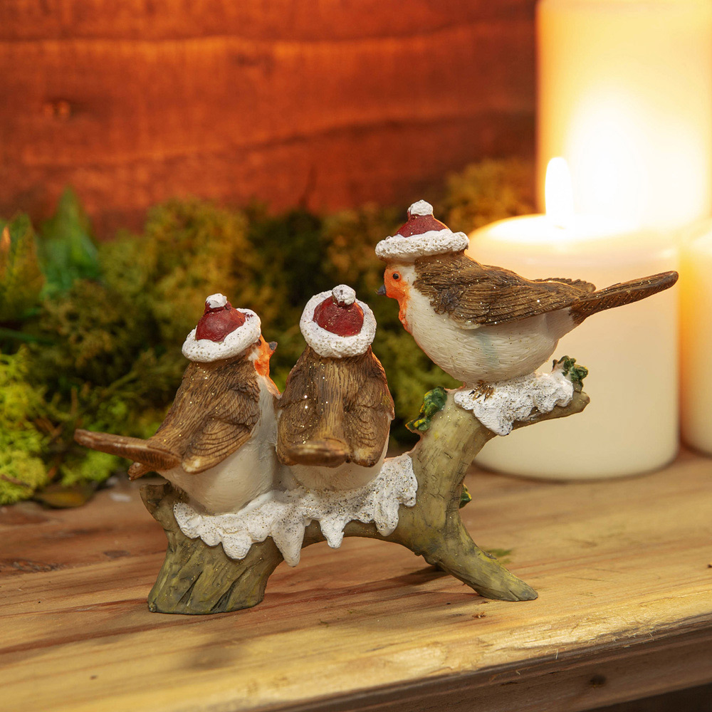 The Christmas Gift Co Brown 3 Robins on a Branch Figurine Image 3