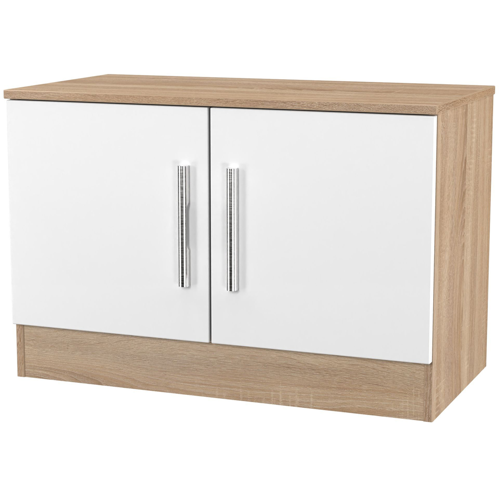 Crowndale Contrast 2 Door White Matt and Bardolino Oak Compact Storage Unit Ready Assembled Image 4