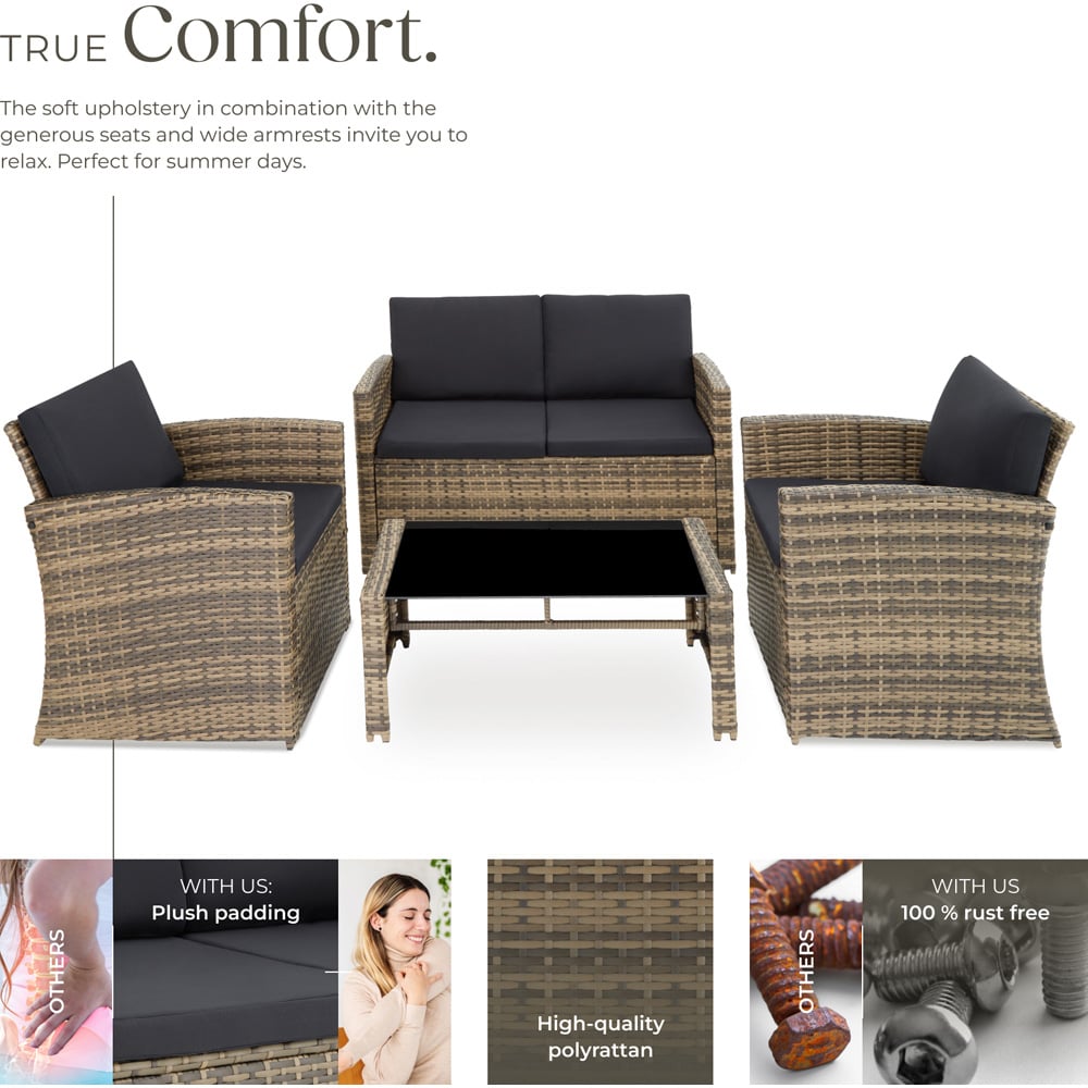 tectake Lucca 4 Seater Nature and Dark Grey Rattan Garden Sofa Set Image 3