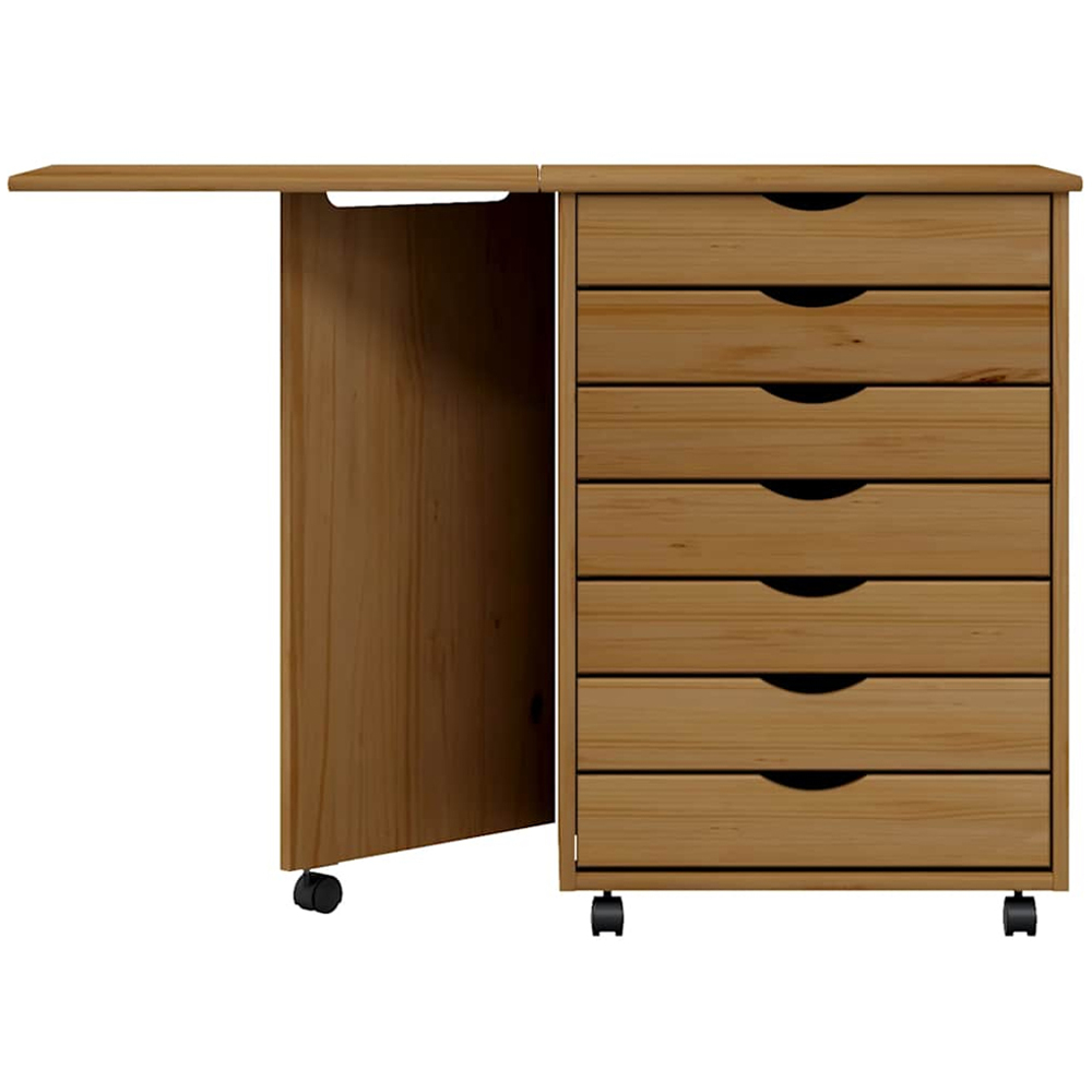 vidaXL Moss 7 Drawer Honey Brown Solid Pine Mobile Chest of Drawers with Desk Image 4