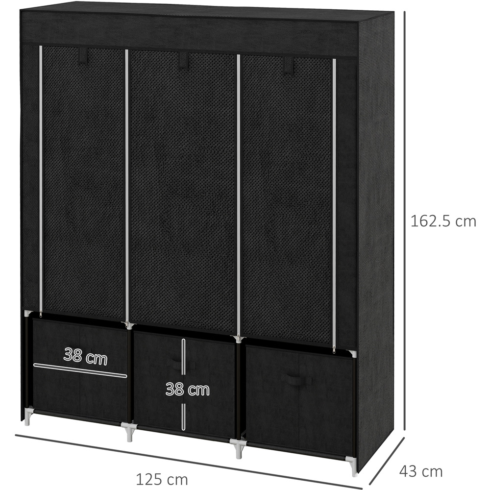 Portland 3 Fabric Drawer 5 Shelf Black Wardrobe Image 9