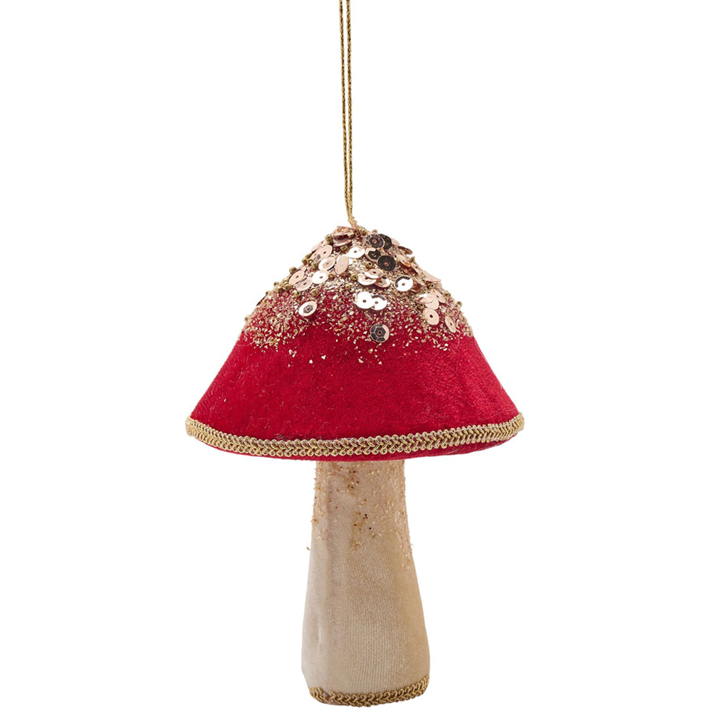 The Christmas Gift Co Red Velvet Mushroom Hanging Decoration Image 3