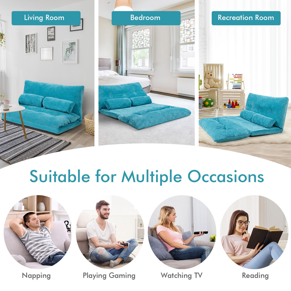 Costway Blue Convertible Floor Sofa Bed with Waist Pillows Image 8