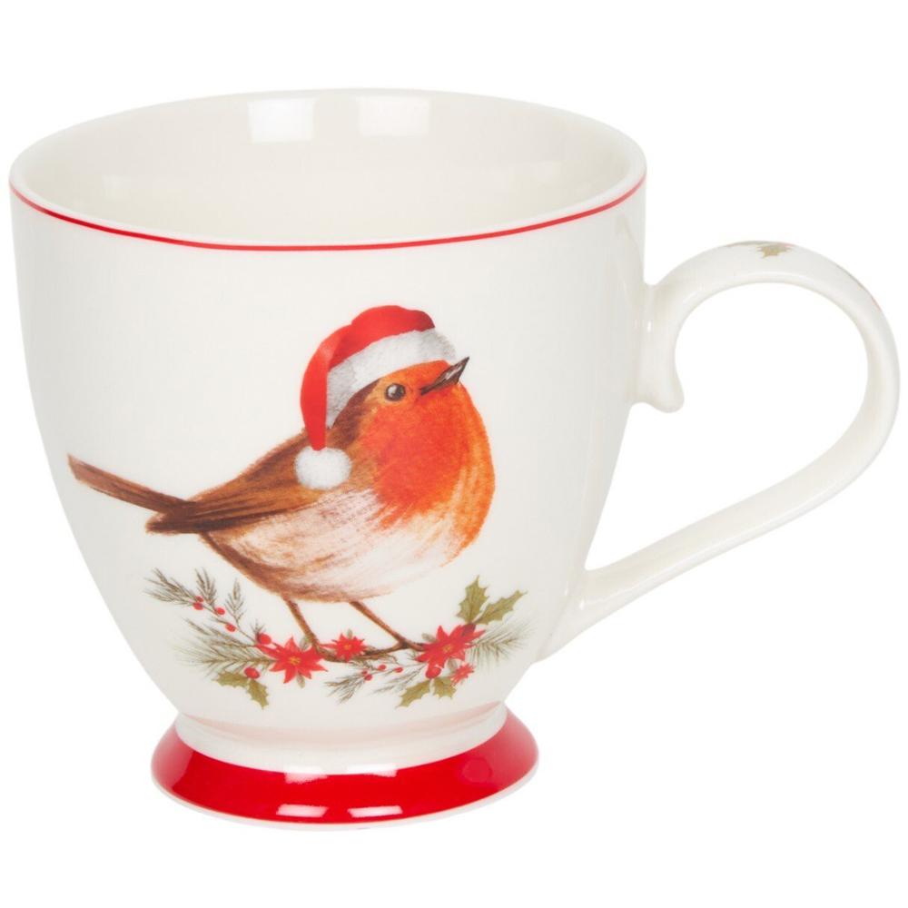 Christmas Robin Footed Mug White Image 1