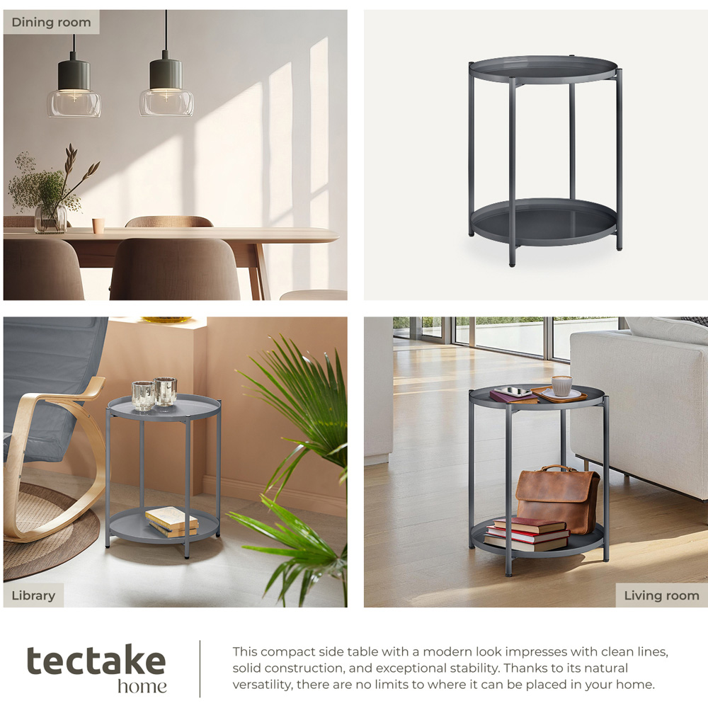 tectake Oxford 2 Shelf Dark Grey Round Bedside Table Image 6