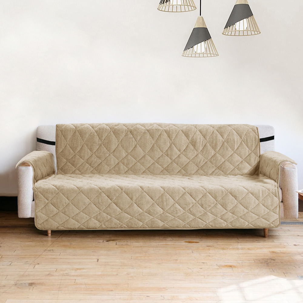 Homerepublic 3 Seater Beige Teddy Fabric Water-Repellent Sofa Protector with Elasticated Straps Image 2