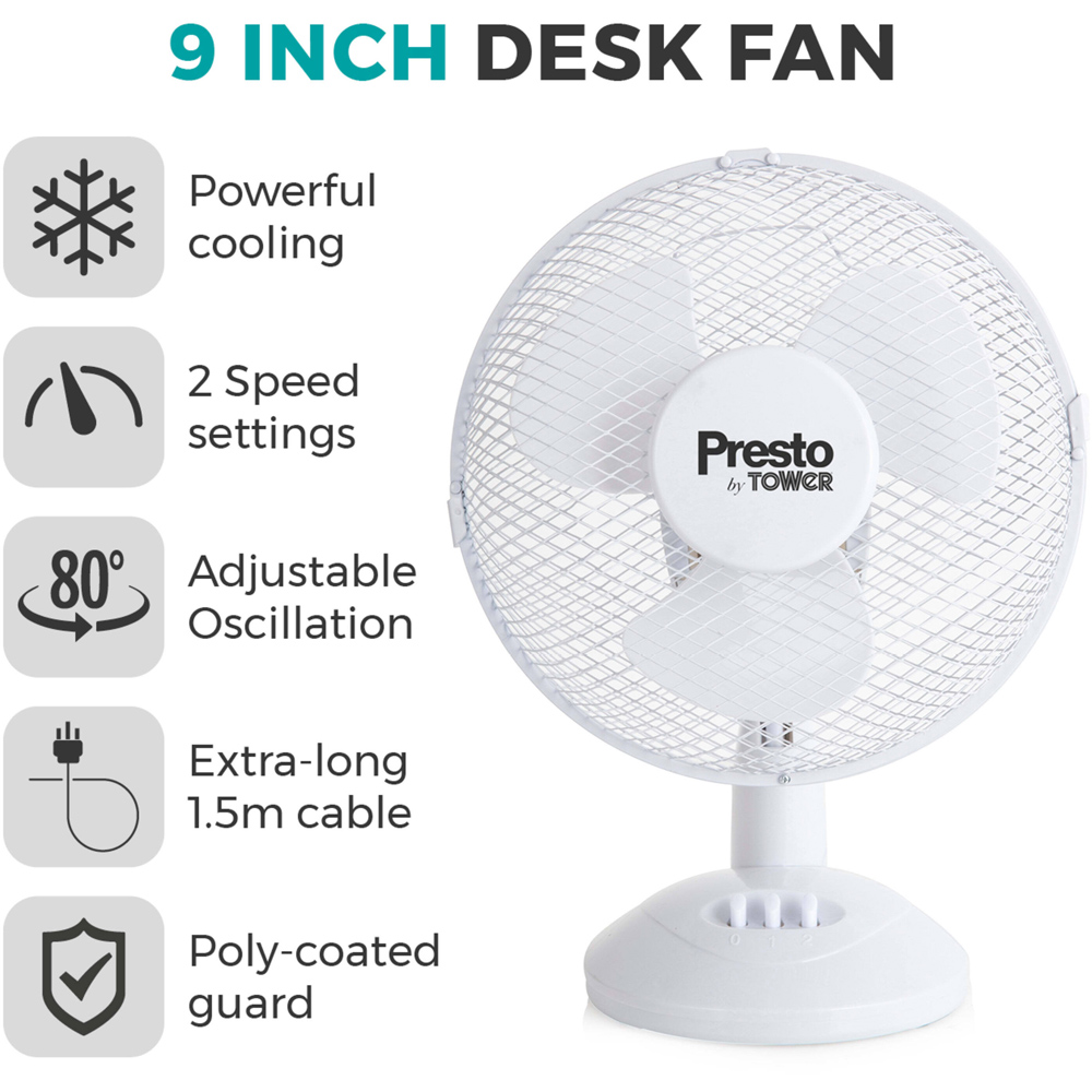 Tower Presto White Desk Fan 9 inch Image 3