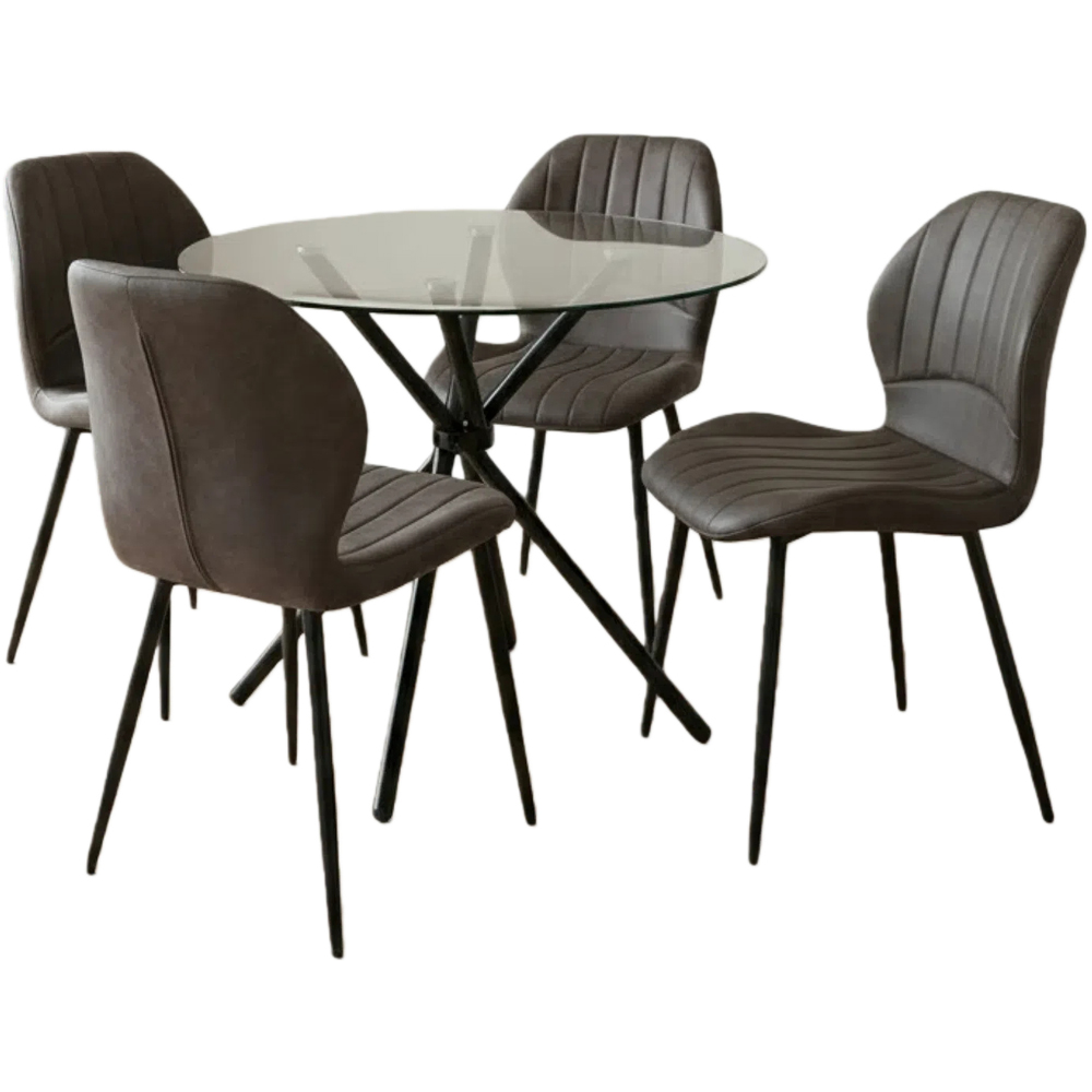 Indoor Living New York 4 Seater Grey Jaydn Leather Dining Table Set Image 2