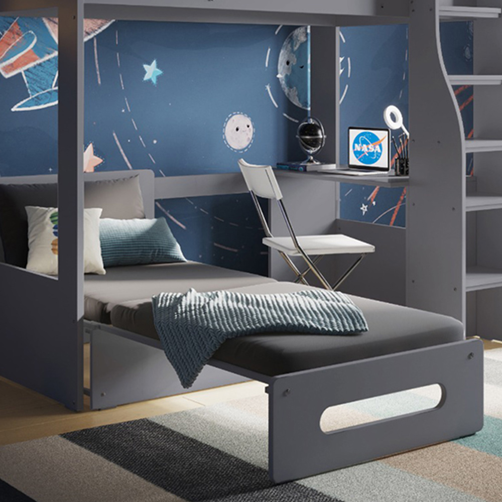 Flair Cosmic Grey Wooden High Sleeper with Black Futon Image 2