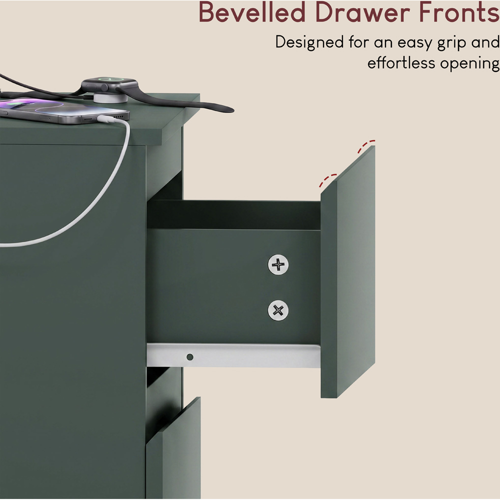 VIDA DESIGNS Denver 2 Drawer Green Large Bedside Chest with Power Outlet Set of 2 Image 7