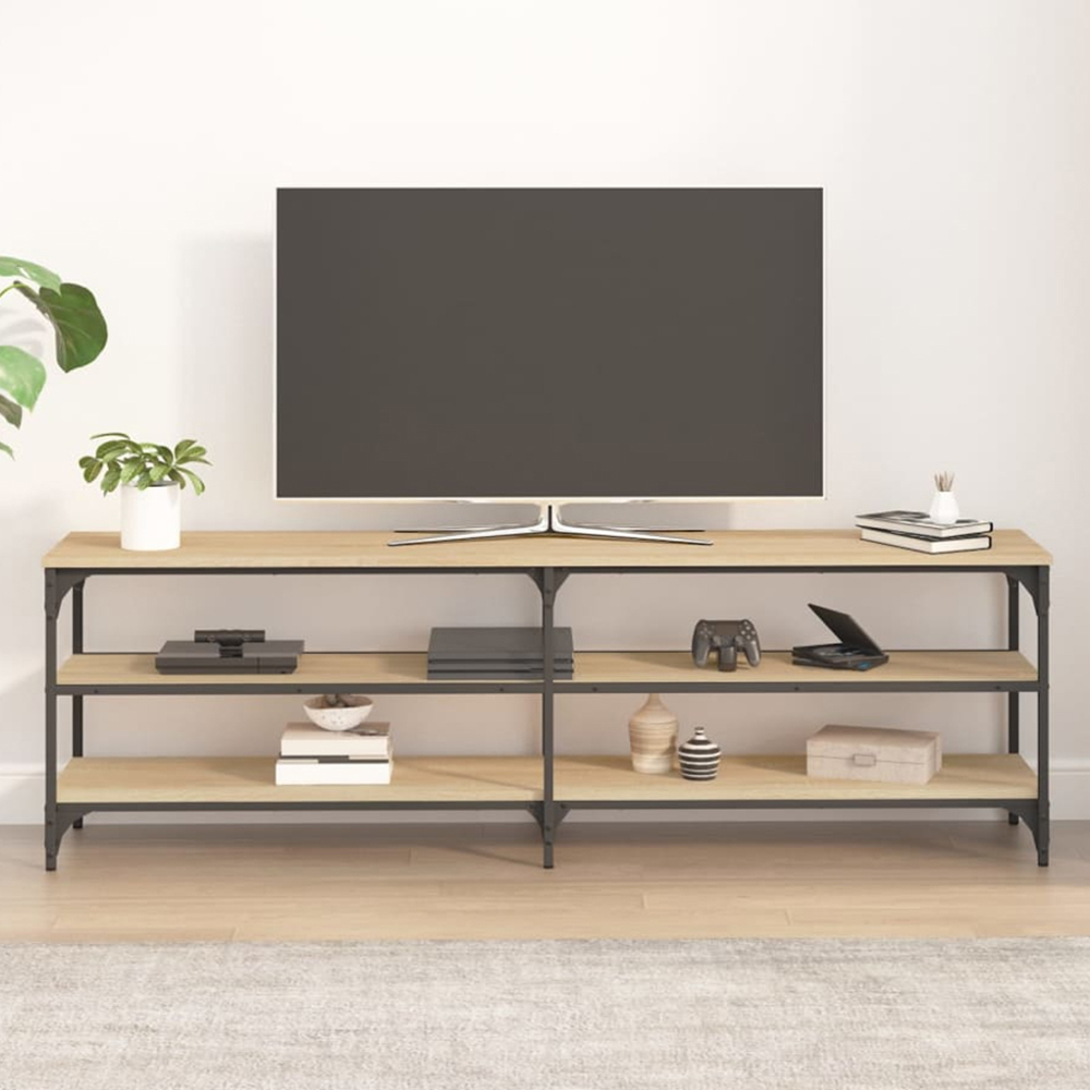 vidaXL 2 Open Shelf Sonoma Oak TV Cabinet with Metal Legs Image 1