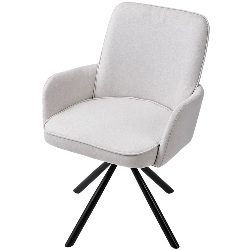 Living and Home White Linen Swivel Chair with Iron Legs Image 2