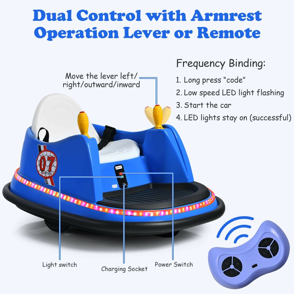 Costway Kids Blue Ride On Bumper Car with Colourful Flashing Lights and Music 6V Image 6