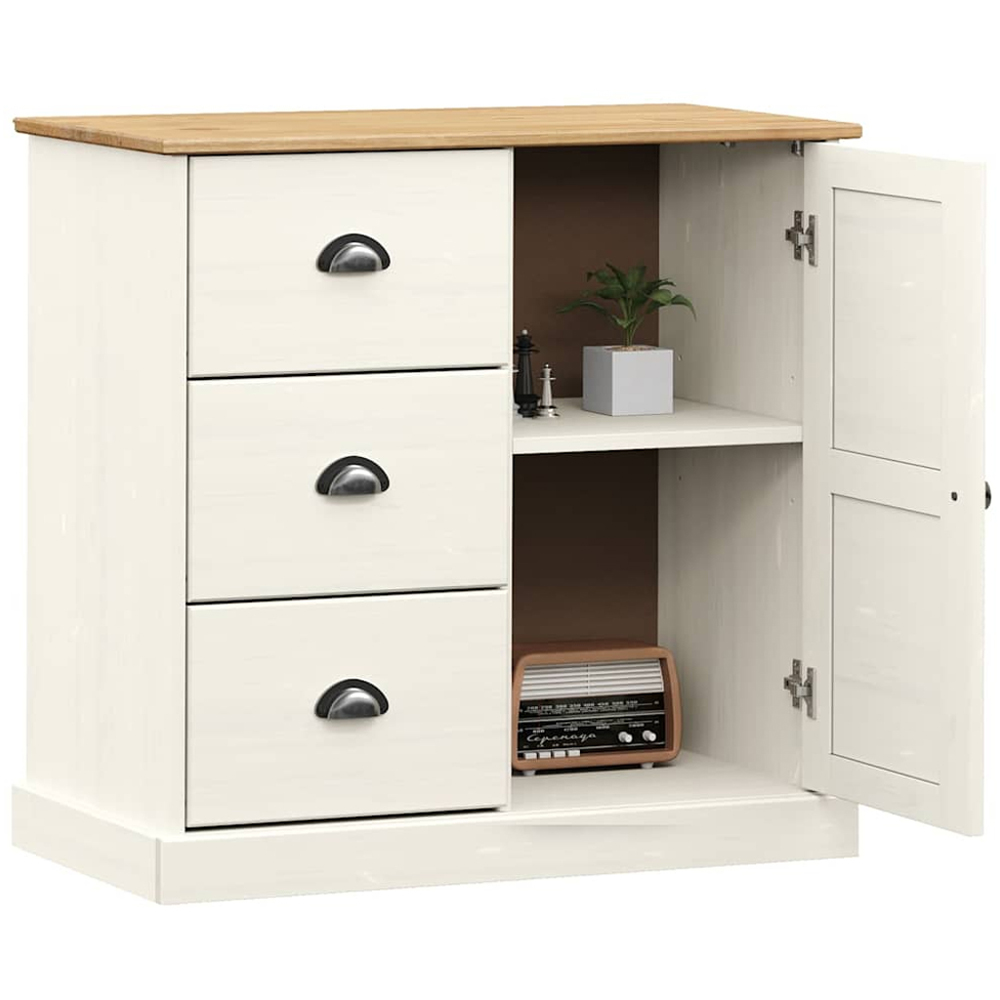 vidaXL Single Door 3 Drawer White Solid Pine Wood Sideboard Image 3