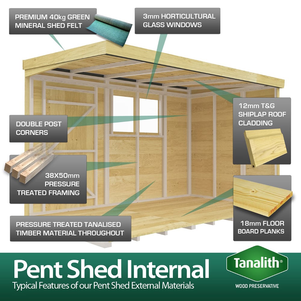 DIY Sheds 7 x 8ft Tongue and Groove Timber Pent Garden Shed Image 7