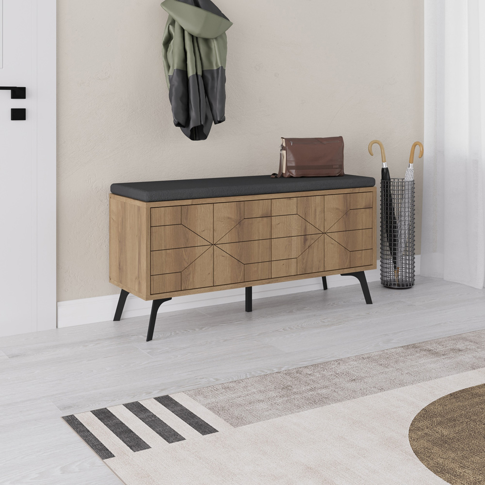 Decortie Dune 4 Door Dark Oak Effect Modern Shoe Storage Bench Image 4
