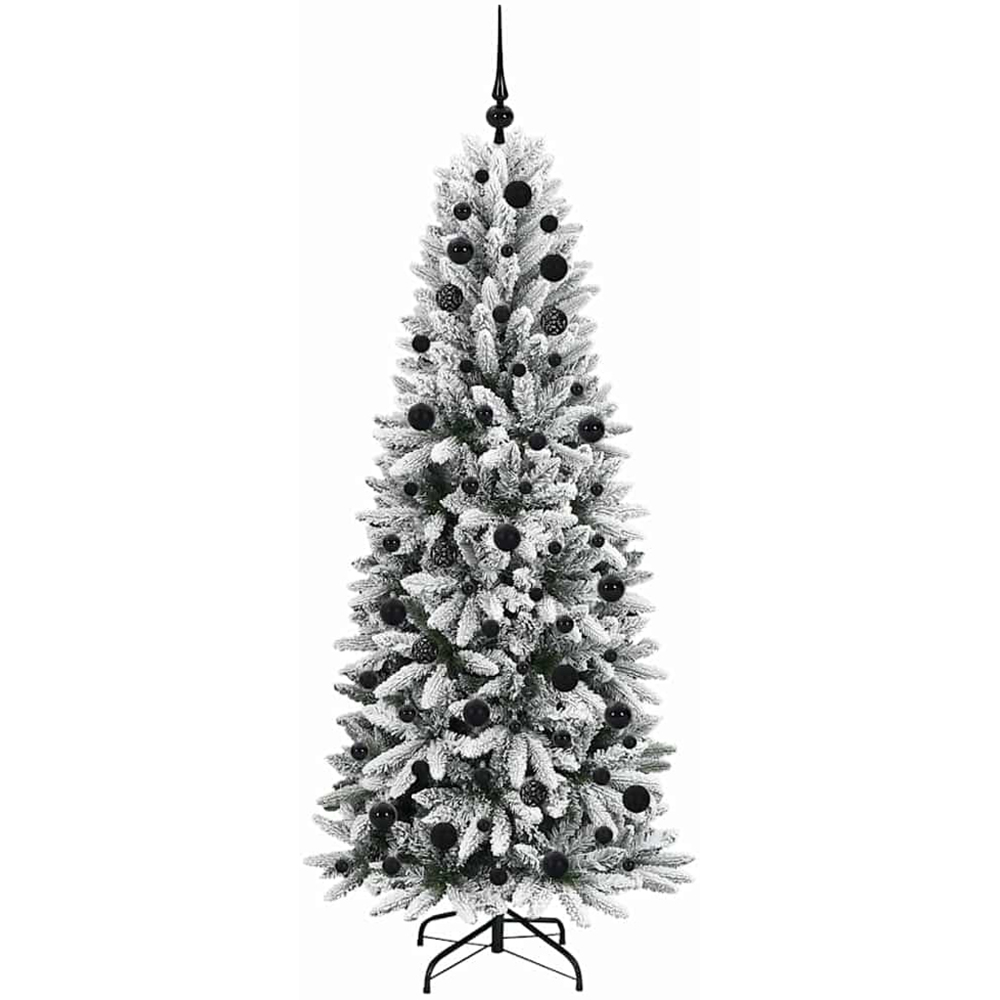 vidaXL Pre-Lit Black Baubles Artificial Snow Flocked Christmas Tree 6ft Image 4