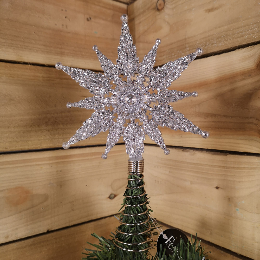 Samuel Alexander Silver Glitter Star Christmas Tree Topper 24cm Image 2