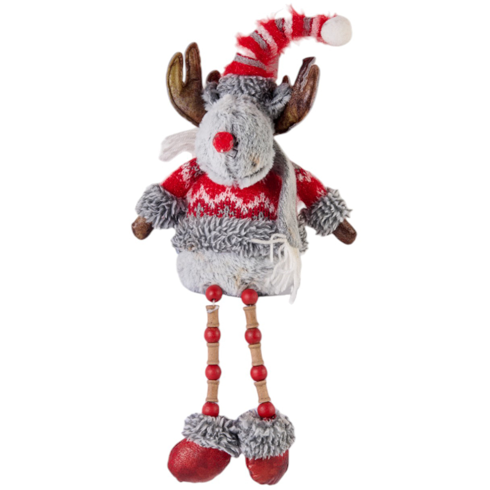 Candy Cane Lane Grey Shelf Sitting Reindeer Decoration Image 1