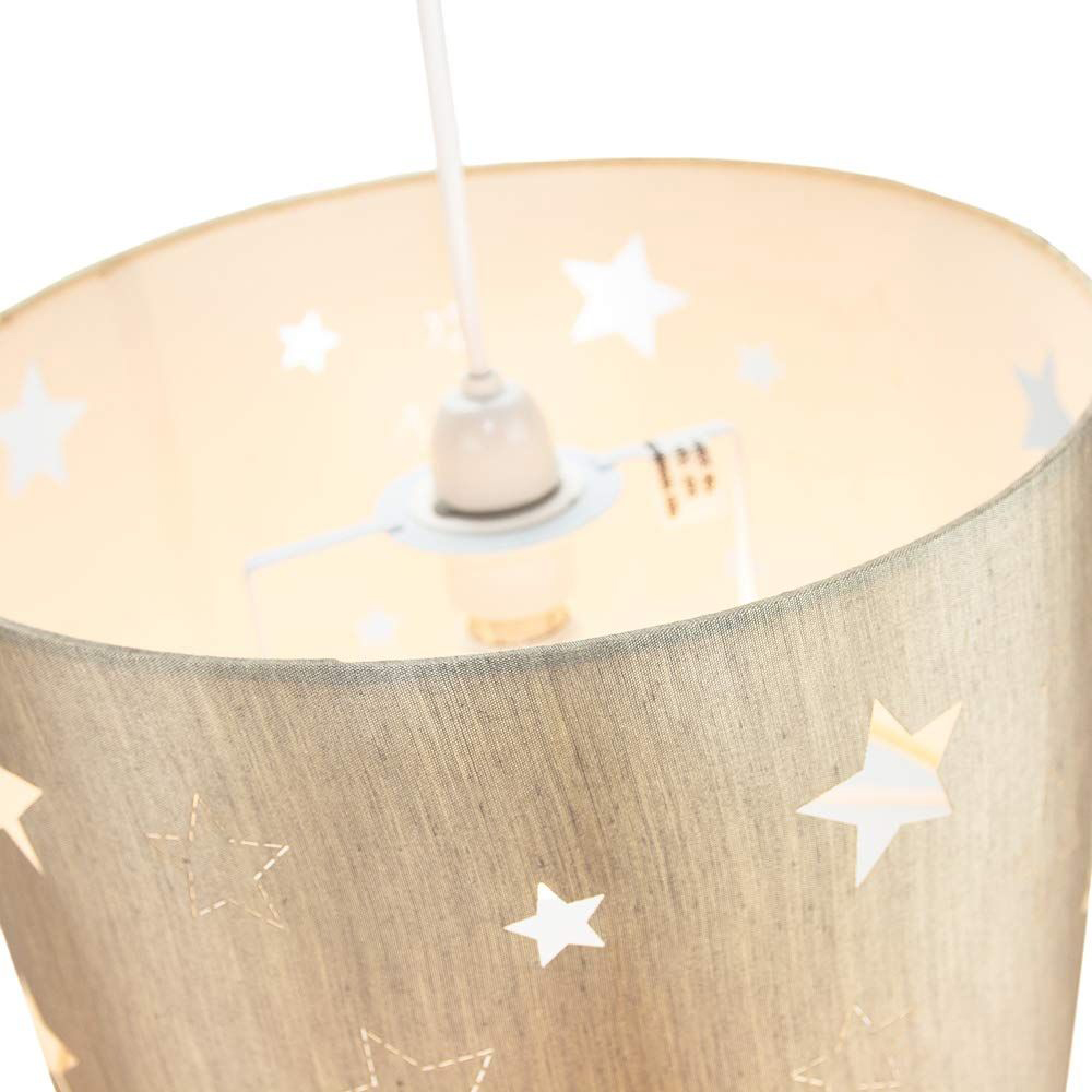 Happy Homewares Contemporary Beige Linen Laser Cut Stars Children Pendant Shade Image 2