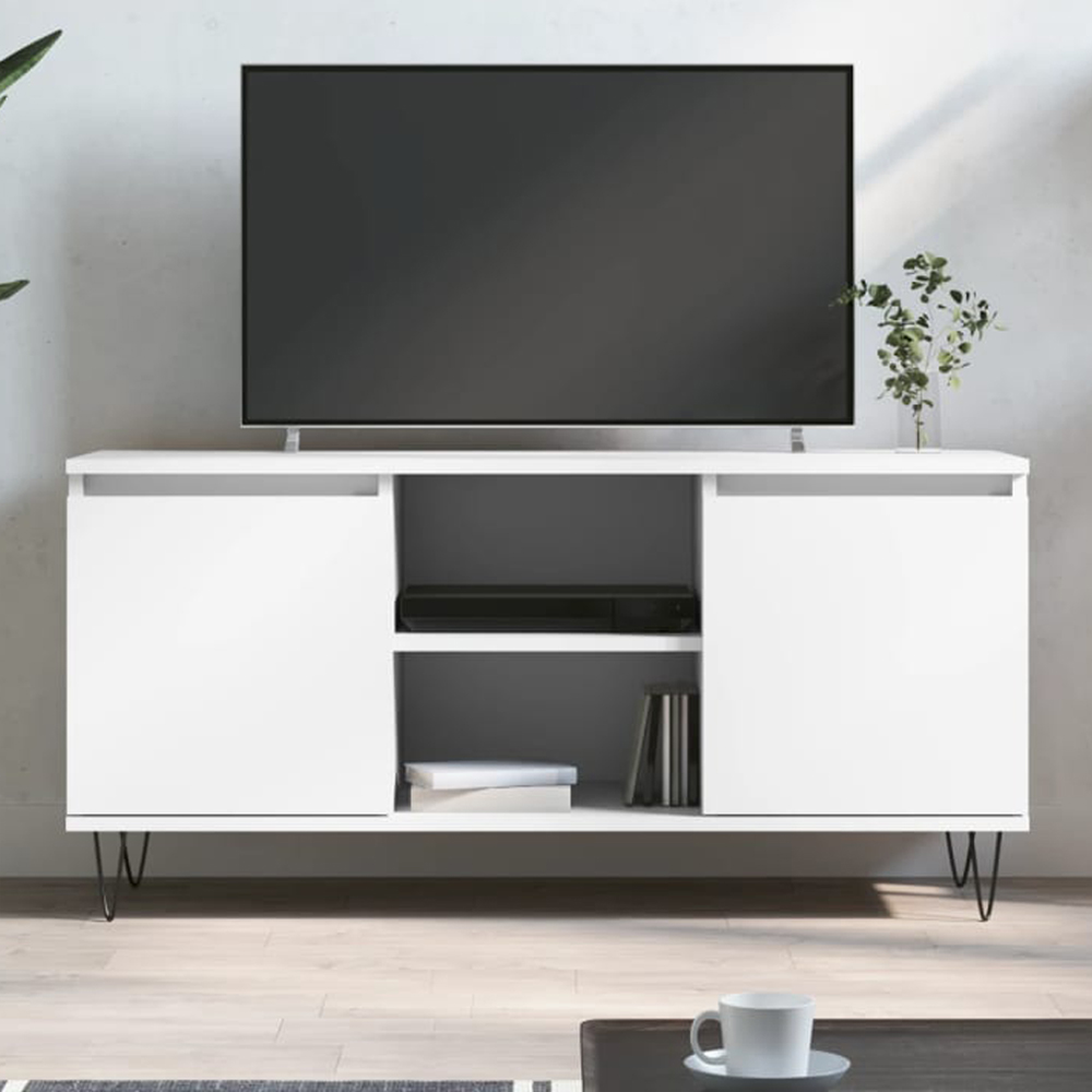 vidaXL 2 Door 2 Shelf White TV Cabinet Image 1