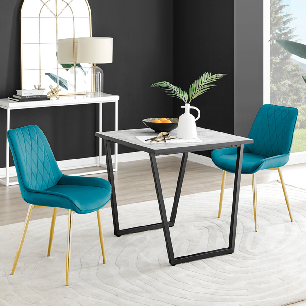 Furniturebox Copeland Cesano Marble Effect 2 Seater Dining Set White Blue and Gold Image 1