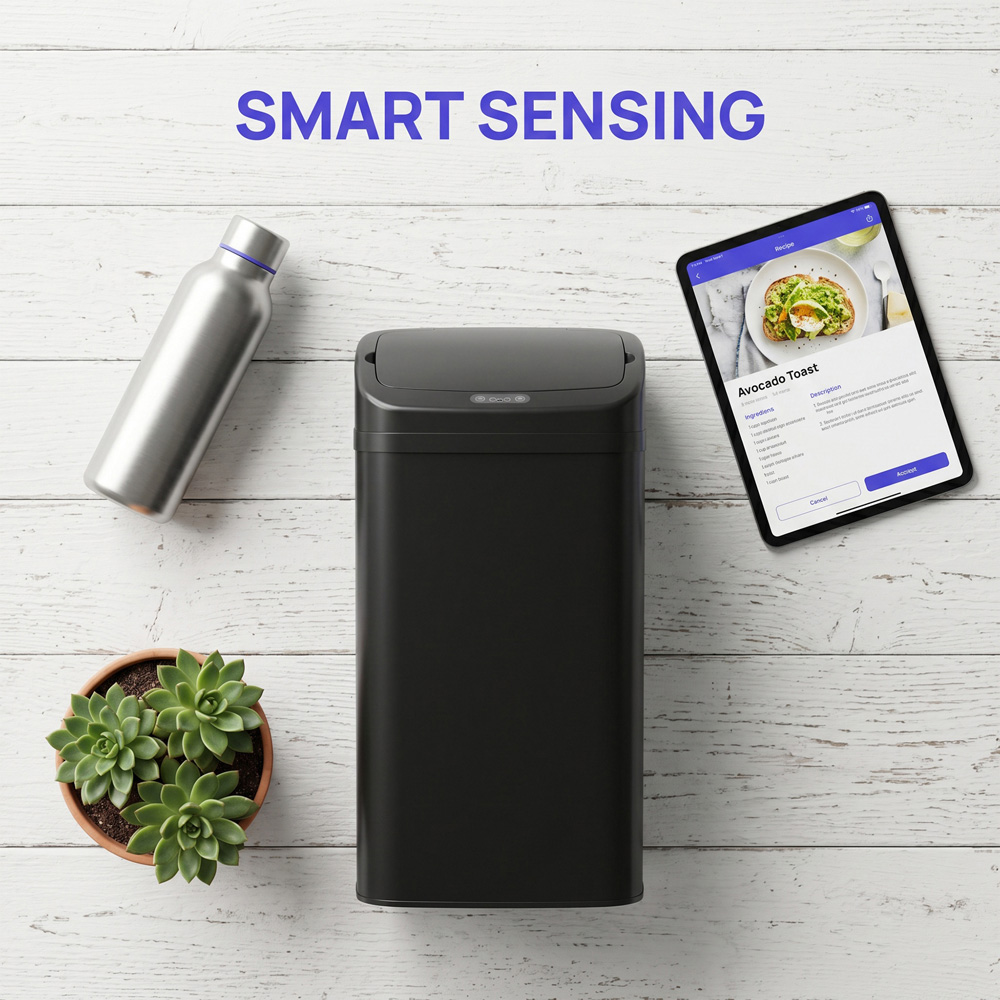 HOMCOM Black Galvanised Steel Kitchen Sensor Bin with Automatic Close 48L Image 5