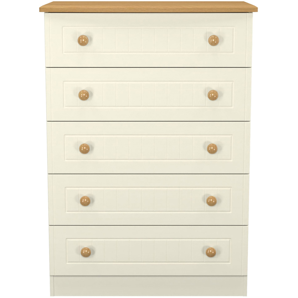 Crowndale Warwick 5 Drawer Cream Ash and Oak Chest of Drawers Image 2