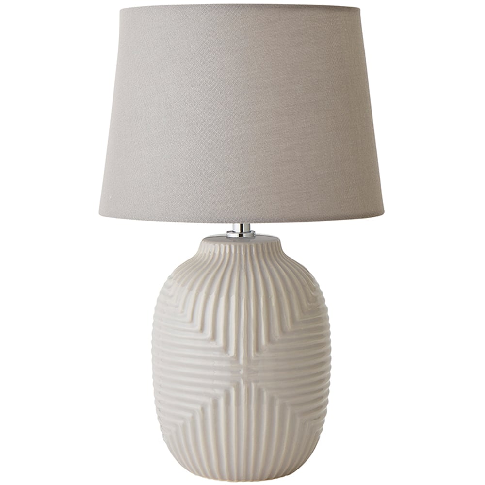 ValueLights Harrison Tapered Shade Grey Geo Ribbed Pattern Gloss Medium LED Table Lamp Image 1