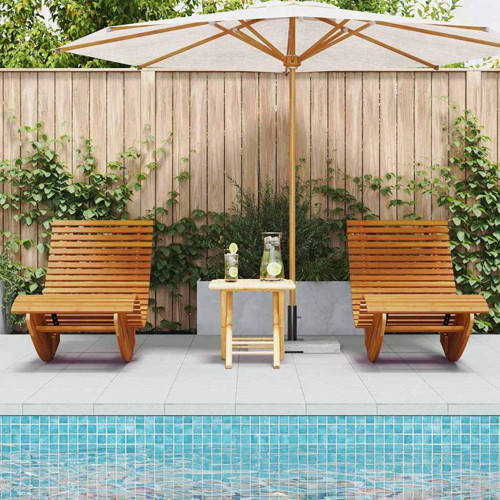 Walplus Set of 2 Acacia Wood Rocking Sun Lounger Image 8