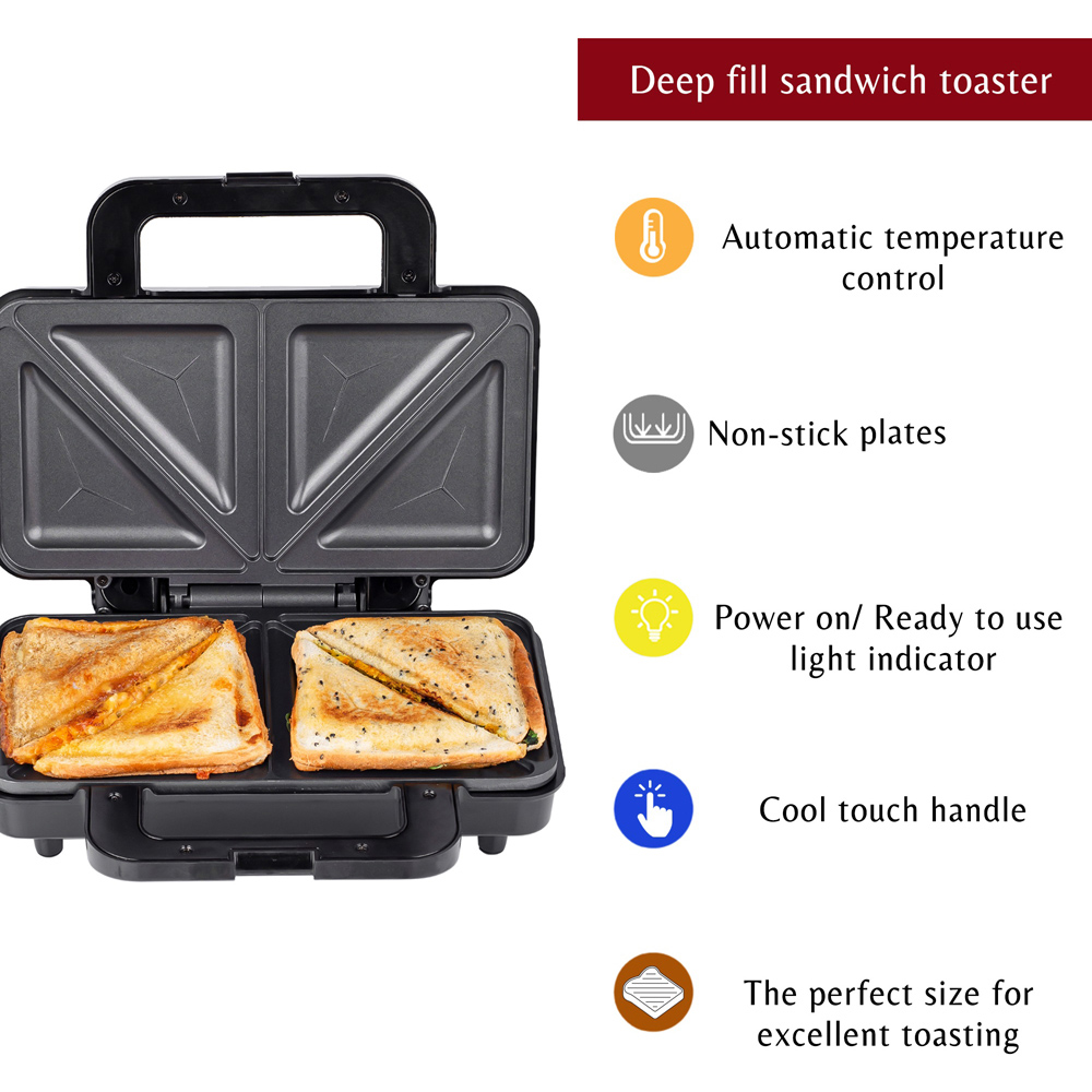 Innoteck Kitchen Pro 2 Slice Deep Fill Sandwich Toaster 900W Image 4