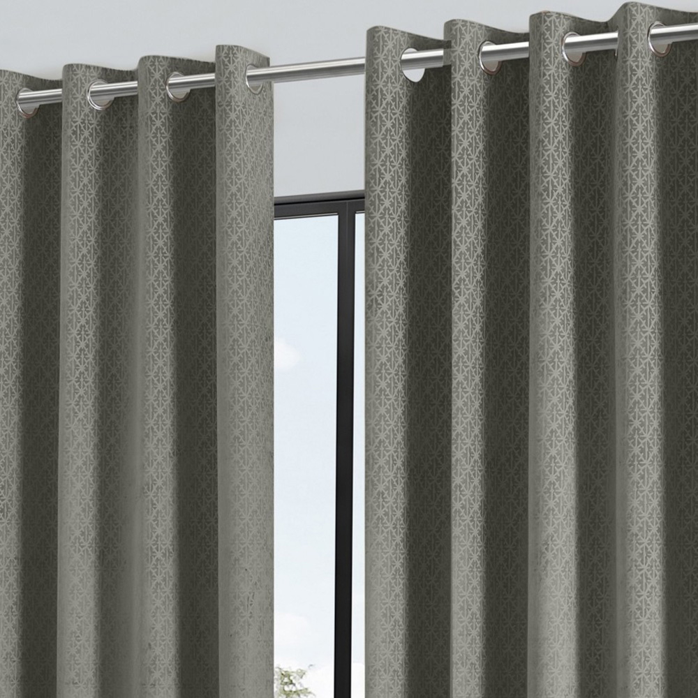 Alan Symonds Temple Silver Velvet Blackout Ring Top Eyelet Curtains 168 x 229cm Image 2