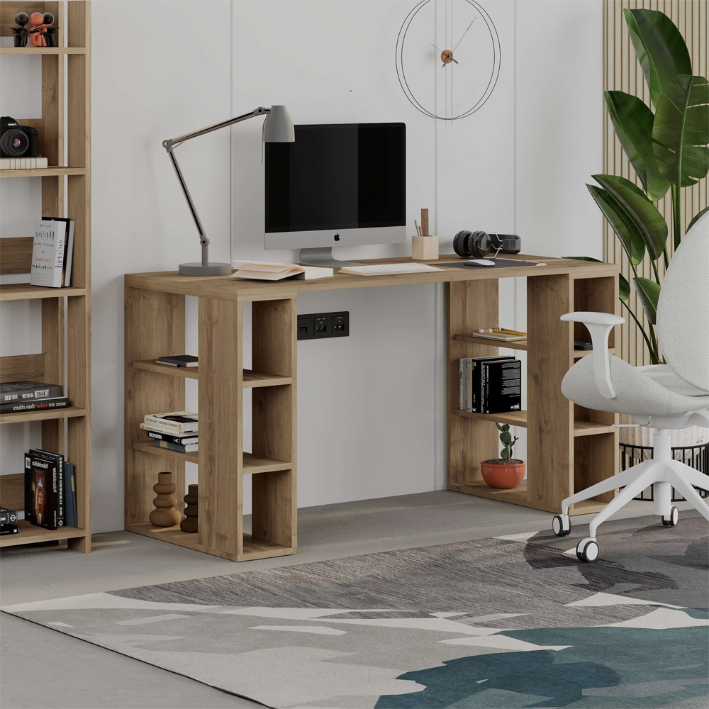 Decortie Colmar Dark Oak Effect Desk with Bookshelf Legs Image 5