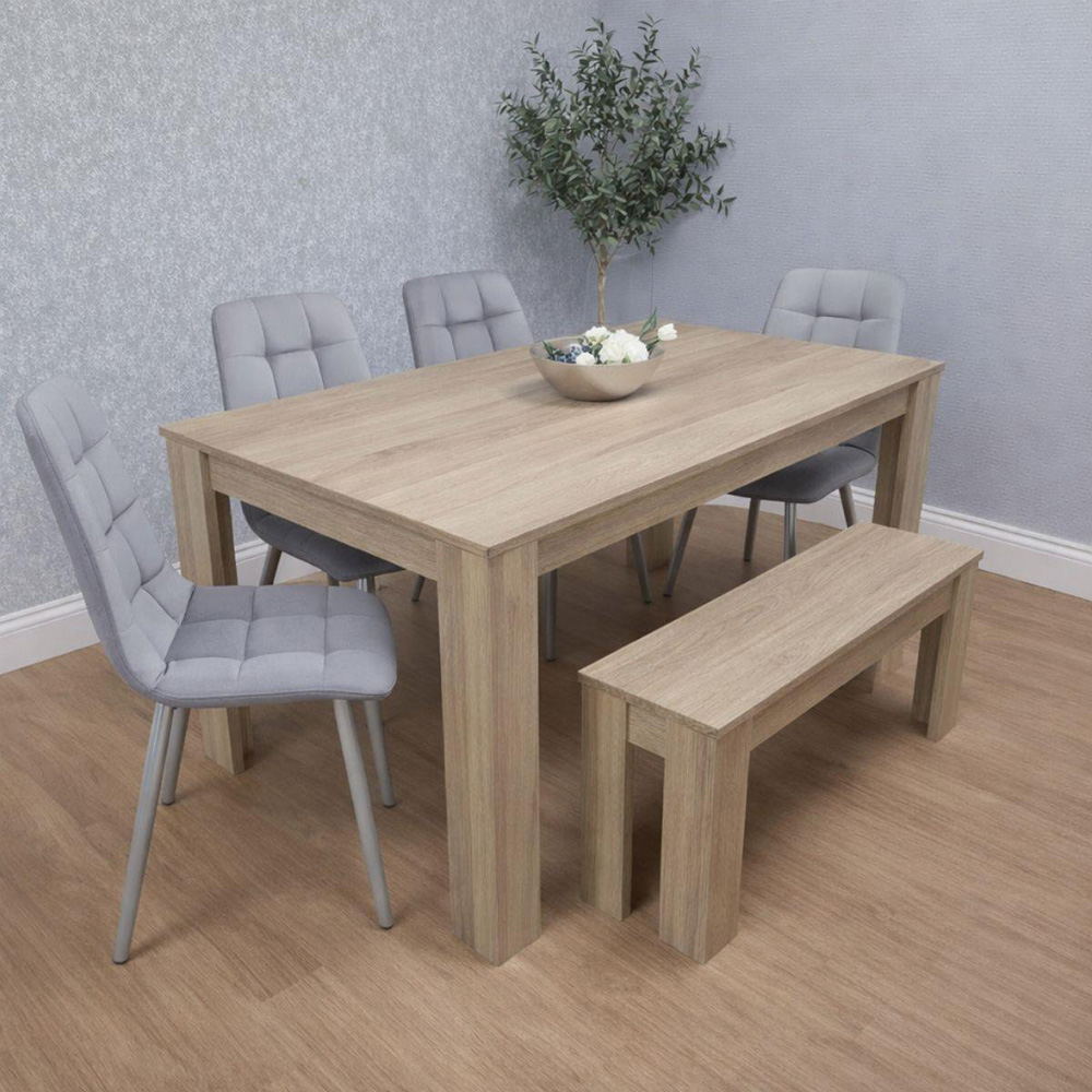 Kosy Koala 6 Seater Velvet Dining Bench Set Oak Effect and Grey Image 4