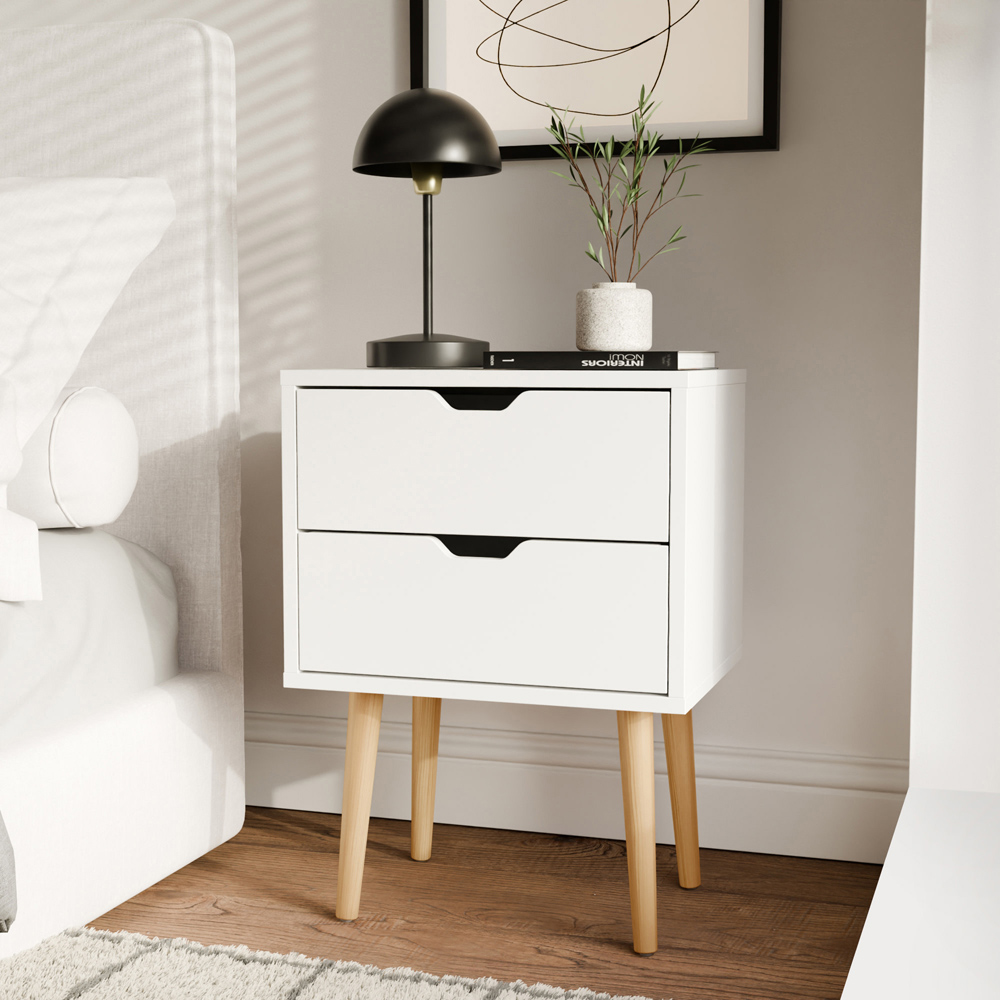 GFW Nyborg 2 Drawer White Bedside Table Image 7