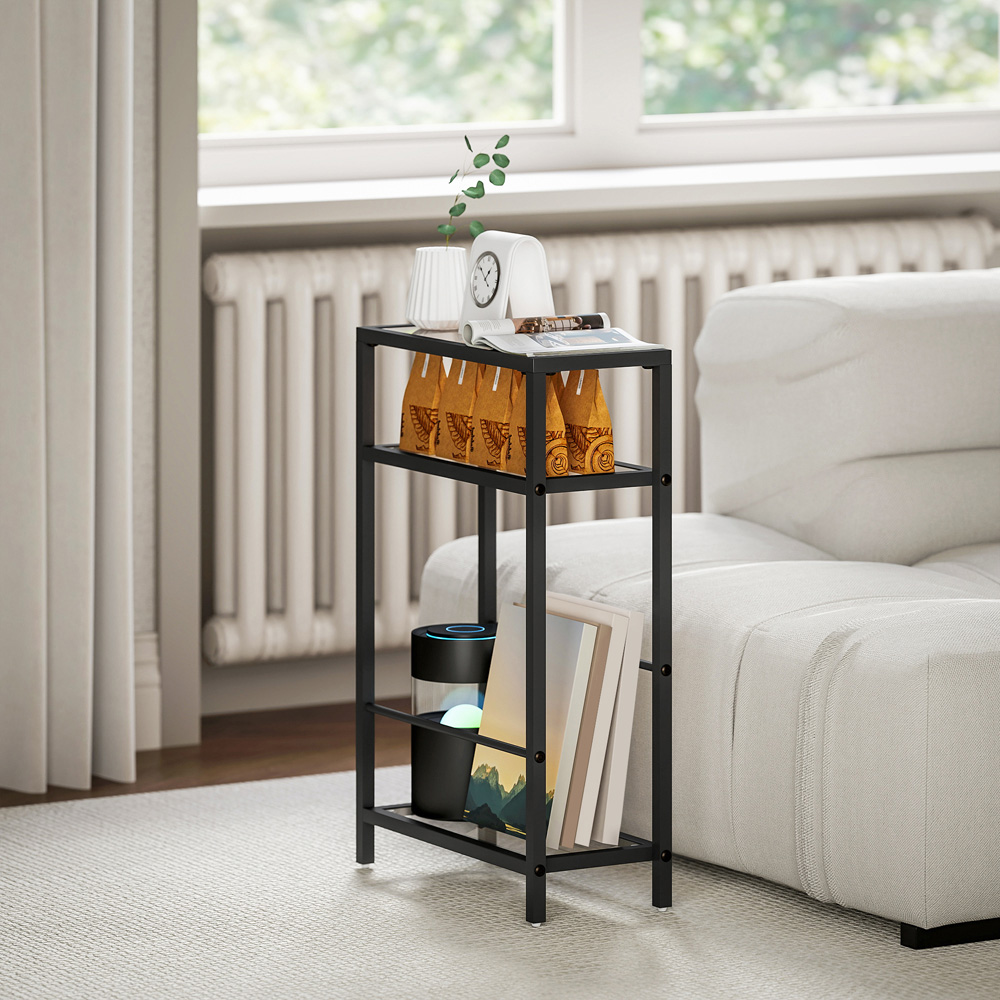 Portland Black Tempered Glass Tabletop Slim Side Table Image 7