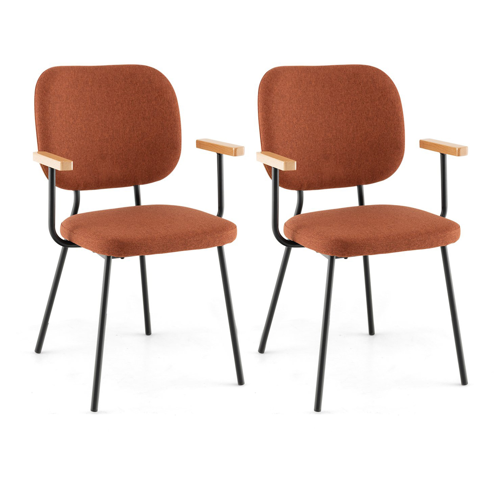 Costway Set of 2 Orange Linen Dining Chair Image 2