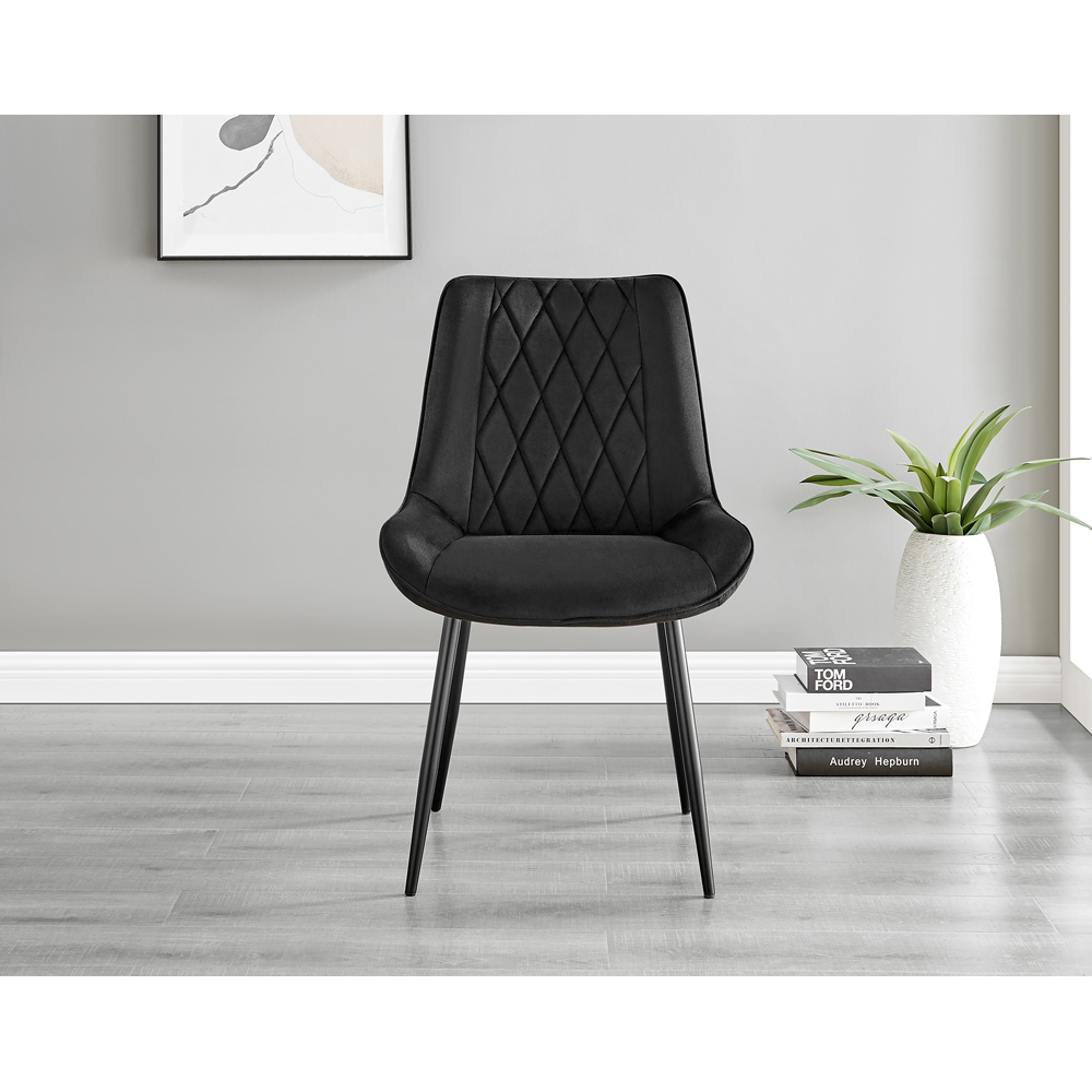 Furniturebox Cesano Set of 2 Black Velvet Dining Chair Image 2