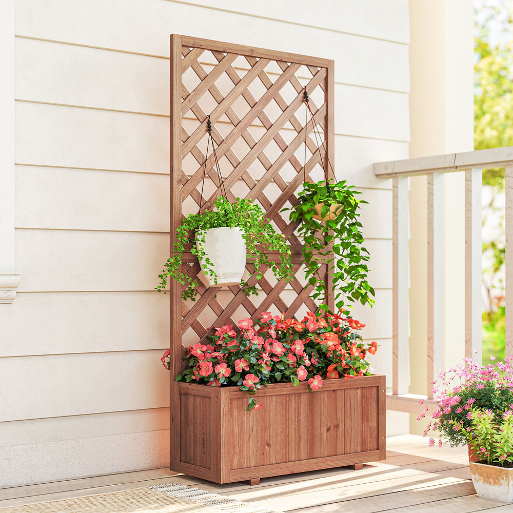 Outsunny Wooden Raised Garden Bed Planter Box with Trellis 149.5 x 31.5 x 72.5cm Image 3