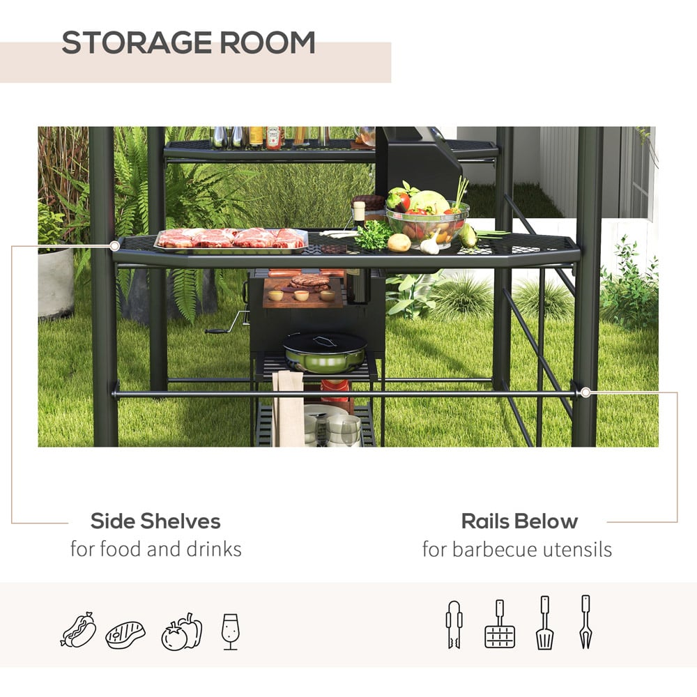 Outsunny 2.4 x 1.5m Dark Grey BBQ Grill Gazebo with Side Shelves Image 5