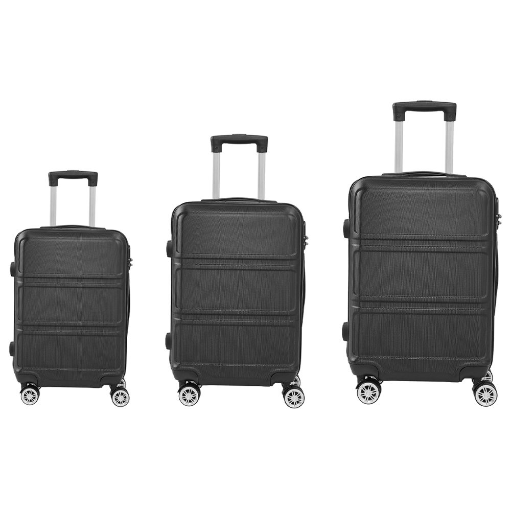 H&O Direct Set of 3 Black Stripe ABS Hardshell Suitcase Set Image 1