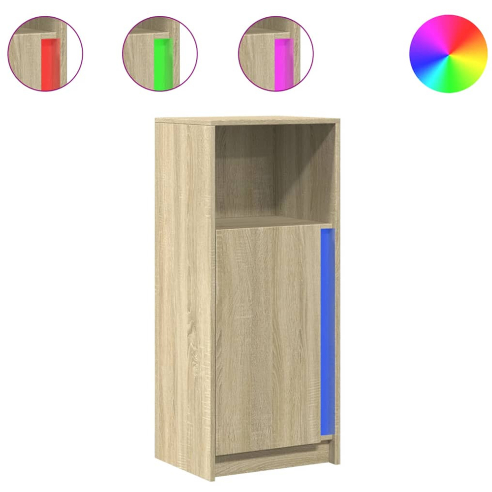 vidaXL Single Door Single Shelf Sonoma Oak Sideboard with RGB LED Lights Image 2