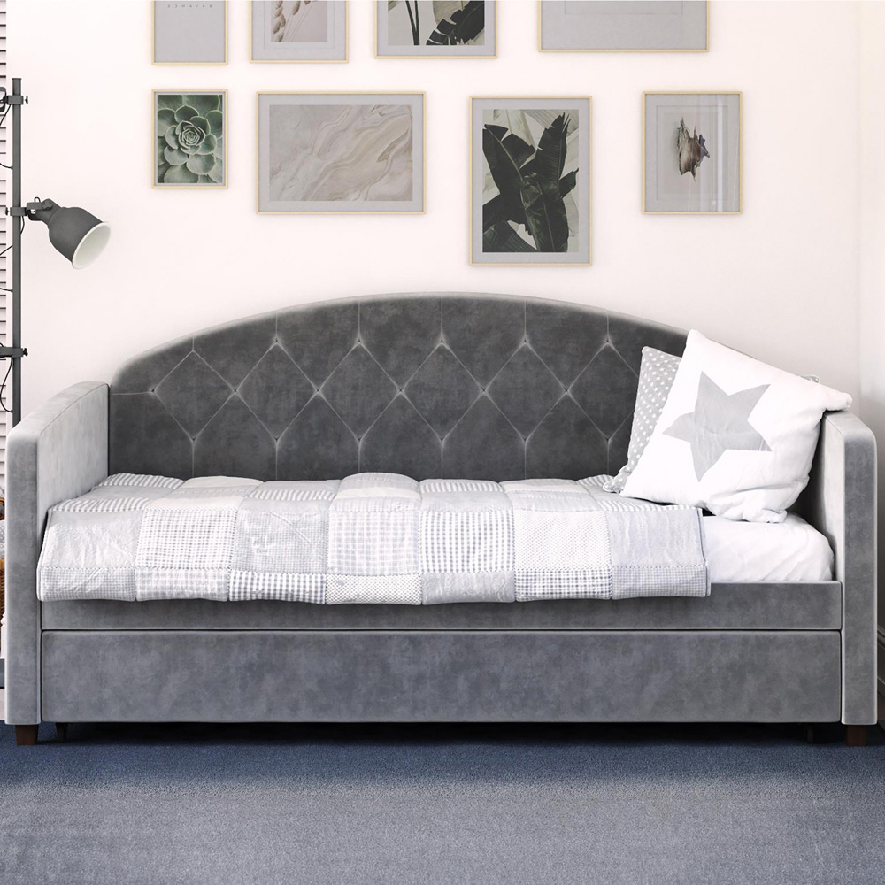 Dorel Aspen Light Grey Velvet Daybed with Trundle Image 7