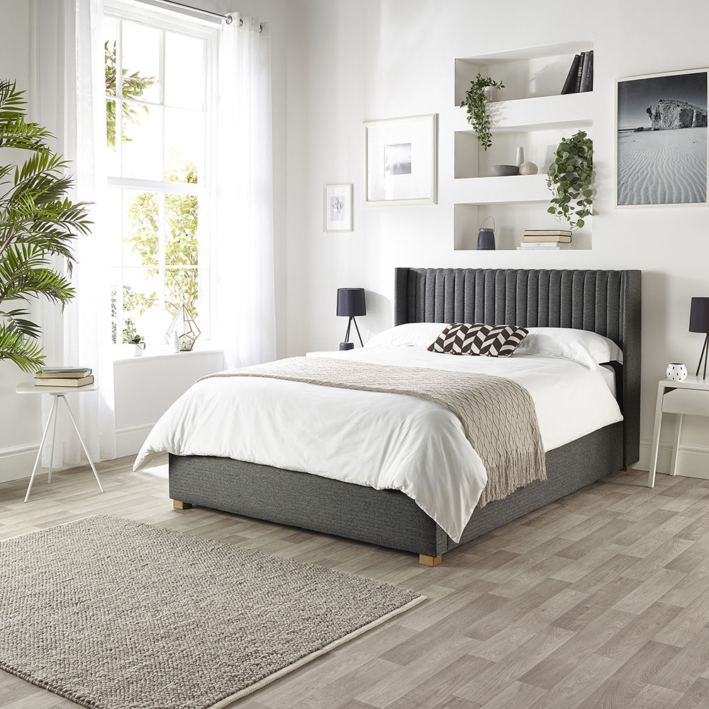 Catherine Lansfield Soho King Size Charcoal Twill Ottoman Wing Bed Image 4